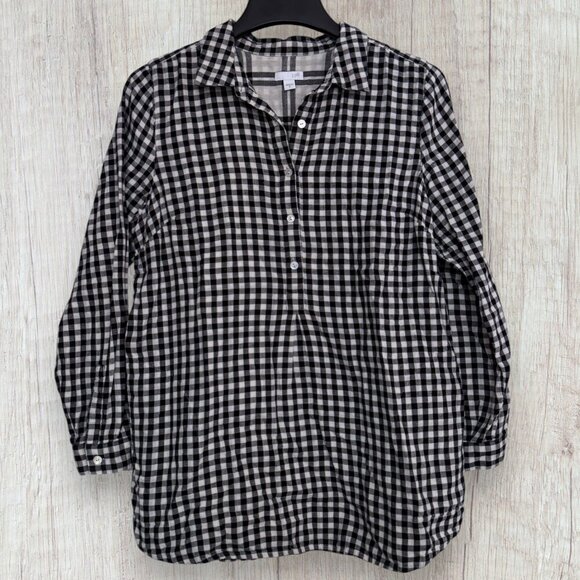 J JILL Black White Gingham Plaid Tunic Style Shirt Top Pockets Women's M - Picture 1 of 3